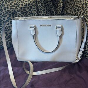 Michael Kors White Saffiano Leather Satchel with Shoulder Strap
